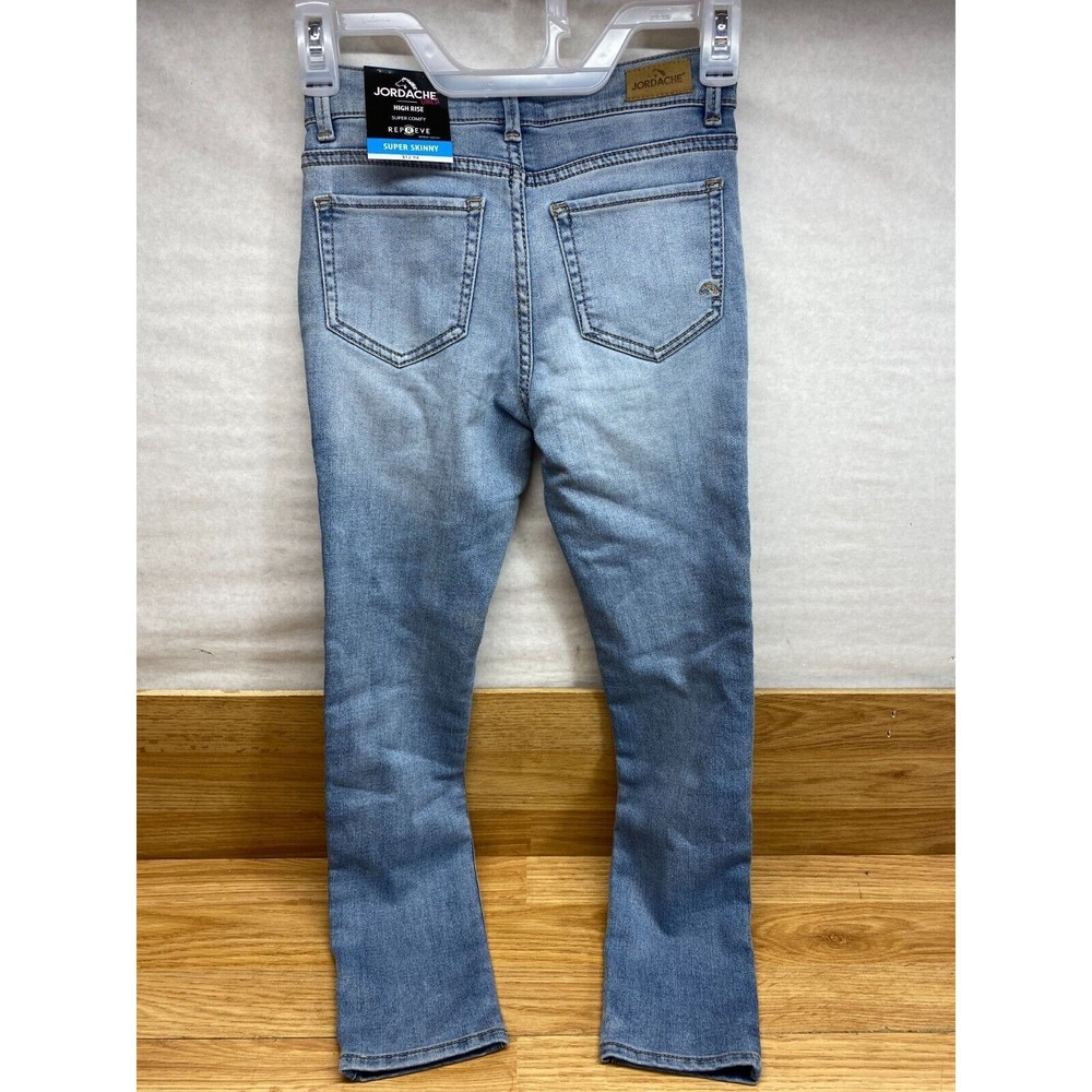 Jordache Girls Super Skinny Stretch Blue Jeans Buttons Up Size: 8 Regular - Picture 2 of 7